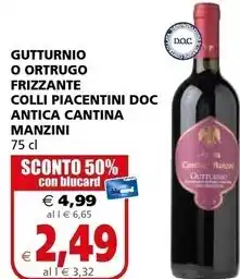 Il Gigante Antica cantina manzini - gutturnio frizzante colli piacentini doc offerta