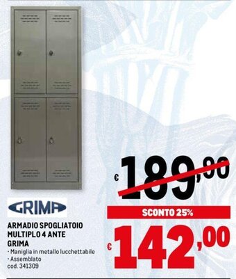 Metro Grima Armadio Spogliatoio Multiplo 4 Ante offerta