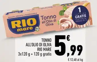 Conad Rio Mare Tonno All'Olio Di Oliva 3x120 g + 120 g gratis offerta
