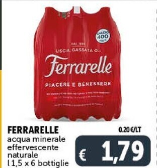 Gourmet Déco Ferrarelle acqua minerale effervescente naturale l 1,5 x 6 bottiglie offerta