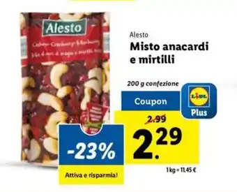 Lidl Alesto Misto anacardi e mirtilli 200 g offerta