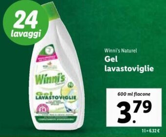 Lidl Winni's Naturel Gel lavastoviglie 600 ml flacone offerta