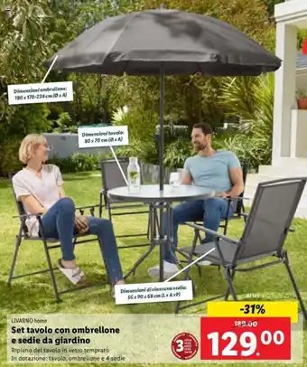 Lidl Livarno Home Set tavolo con ombrellone e sedia da giardino offerta