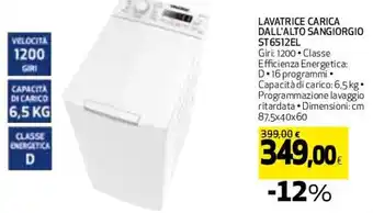 Coop Sangiorgio Lavatrice Carica Dall'Alto ST6512EL cm 87,5x40x60 offerta