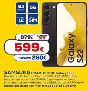 Euronics Samsung Galaxy S22 Smartphone offerta