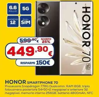 Euronics Honor 70 Smartphone offerta