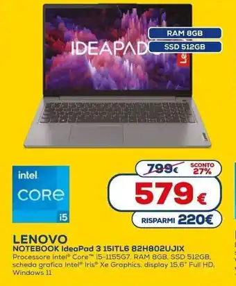 Euronics Lenovo Notebook IdeaPad 3 15ITL6 82H802UJIX offerta