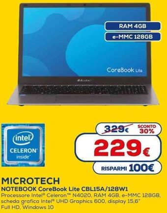 Euronics Microtech Notebook CoreBook Lite CBL15A/128W1 offerta