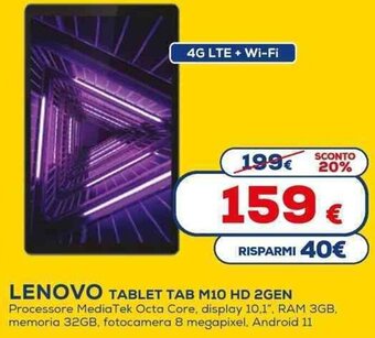 Euronics Lenovo Tablet Tab M10 HD 2GEN offerta