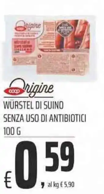 Coop Coop Origine Würstel di Suino senza uso di antibiotico 100 g offerta