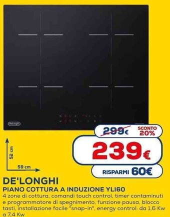 Euronics De'Longhi Piano Cottura A Induzione YL160 offerta