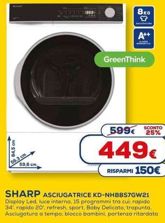 Euronics Sharp Asciugatrice KD-NHB8S7GW21 offerta