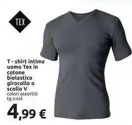Tex t - shirt intima uomo in cotone bielastico girocollo o scollo v