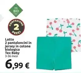 Carrefour Iper Tex baby lotto 2 pantaloncini in jersey in cotone biologico offerta