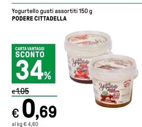 Iper La Grande Podere cittadella yogurtello gusti assortiti offerta