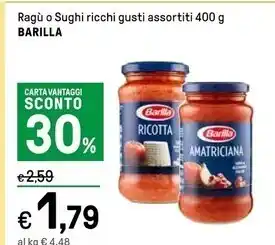 Iper La Grande Barilla ragu o sughi offerta