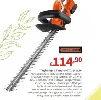 Black & decker tagliasiepi a batteria gtc1845l20