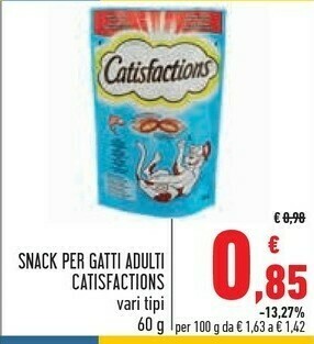 Conad Catisfactions Snack Per Gatti Adulti 60 G offerta
