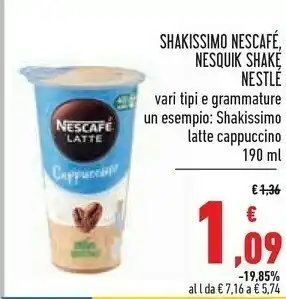 Conad Nestlè Shakissimo Nescafe, Nesquik Shake offerta