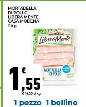 Conad Casa Modena Liberamente Prosciutto Cotto Sgrassato 110 G(ml) offerta