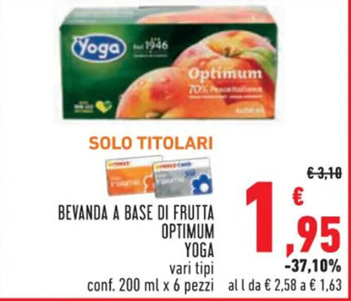 Conad YOGA OPTIMUM BEVANDA A BASE DI FRUTTA conf. 200 ml x 6 pezzi offerta