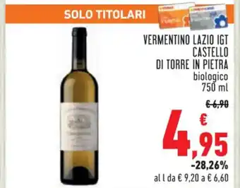 Conad CASTELLO DI TORRE IN PIETRA VERMENTINO LAZIO IGT 750 ml offerta