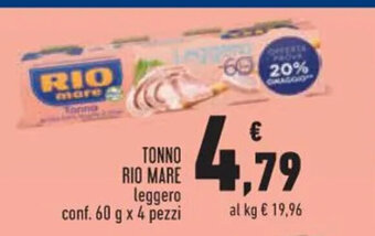Conad TONNO RIO MARE leggero conf. 60 g x 4 pezzi offerta