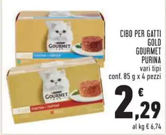Conad CIBO PER GATTI GOLD GOURMET PURINA conf. 85 g x 4 pezzi offerta