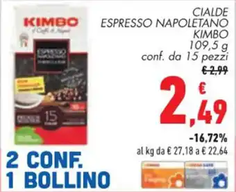 Conad ESPRESSO NAPOLETANO KIMBO CIALDE 109,5 g conf. da 15 CIALDE offerta