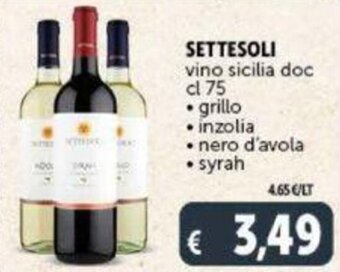 Deco Supermercati SETTESOLI vino sicilia doc cl 75 offerta