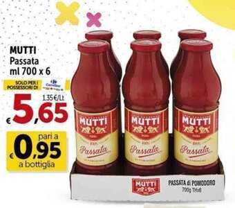 Carrefour Market MUTTI Passata ml 700 x 6 offerta