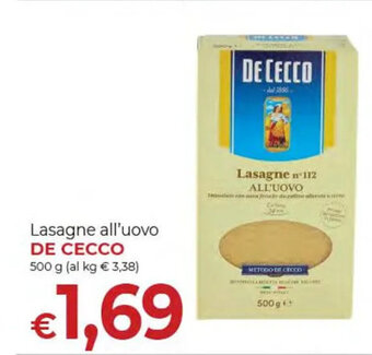 Supermercati Nonna Isa Lasagne all'uovo DE CECCO 500 g offerta