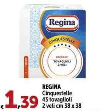 Carrefour Market REGINA Cinquestelle 43 tovaglioli 2 veli cm 38 x 38 offerta