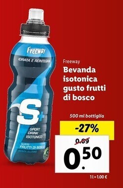 Lidl Freeway bevanda isotonica gusto frutti di bosco offerta
