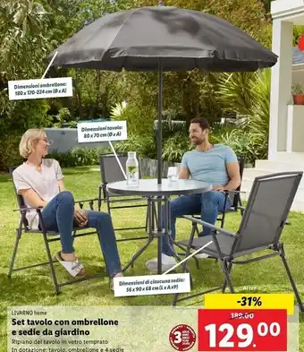 Lidl Livarno home set tavolo con ombrellone e sedie da giardino offerta