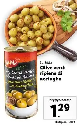 Lidl Sol & mar olive verdi ripiene di acciughe offerta
