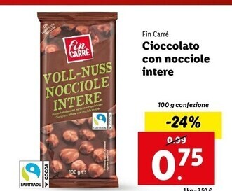 Lidl Fin carrè cioccolato con nocciole intere offerta