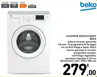 Spazio Conad LAVATRICE WUX81232WIIT BEKO Dimensioni: L60 x P55 x H84 cm offerta