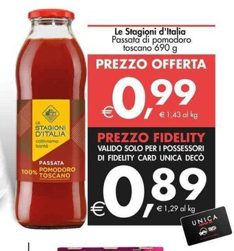 Deco Supermercati Le Stagioni d'Italia Passata di pomodoro toscano 690 g offerta