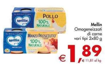 Deco Supermercati Mellin Omogeneizzati di carne vari tipi 2x80 g offerta