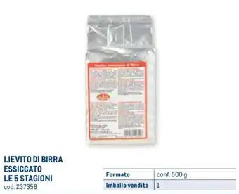 Metro LIEVITO DI BIRRA ESSICCATO LE 5 STAGIONI conf. 500 g offerta