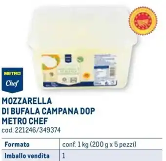 Metro MOZZARELLA DI BUFALA CAMPANA DOP METRO CHEF conf. 1 kg (200 g x 5 pezzi) offerta