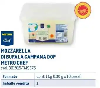 Metro MOZZARELLA DI BUFALA CAMPANA DOP METRO CHEF conf. 1 kg (100 g x 10 pezzi) offerta