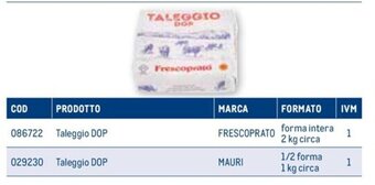 Metro Taleggio DOP MAURI 1/2 forma 1 kg circa offerta