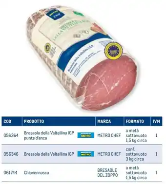 Metro Bresaola della Valtellina IGP punta d'anca METRO CHEF sottovuoto 1,5 kg circa offerta