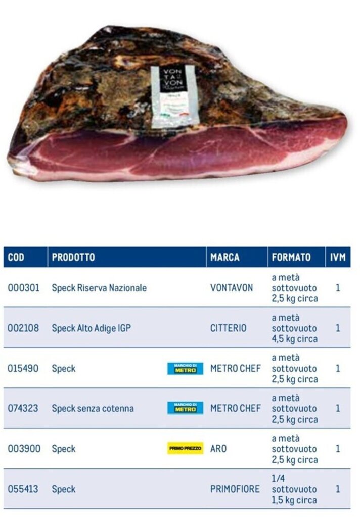 Metro 000301 Speck Riserva Nazionale VONTAVON a metà sottovuoto 2,5 kg circa offerta