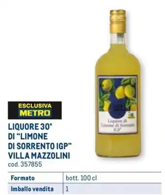 Metro LIQUORE 30° DI "LIMONE DI SORRENTO IGP" VILLA MAZZOLINI bott. 100 cl offerta