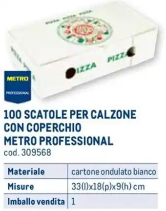 100 SCATOLE PER CALZONE CON COPERCHIO METRO PROFESSIONAL 33(1)x18(p)x9(h) cm