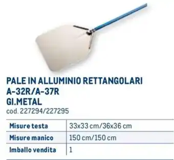 Metro PALE IN ALLUMINIO RETTANGOLARI A-32R/A-37R GI.METAL 33x33 cm/36x36 cm offerta