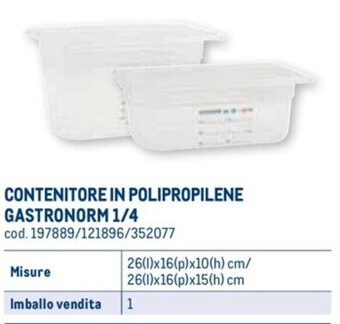 Metro CONTENITORE IN POLIPROPILENE GASTRONORM 1/4 offerta